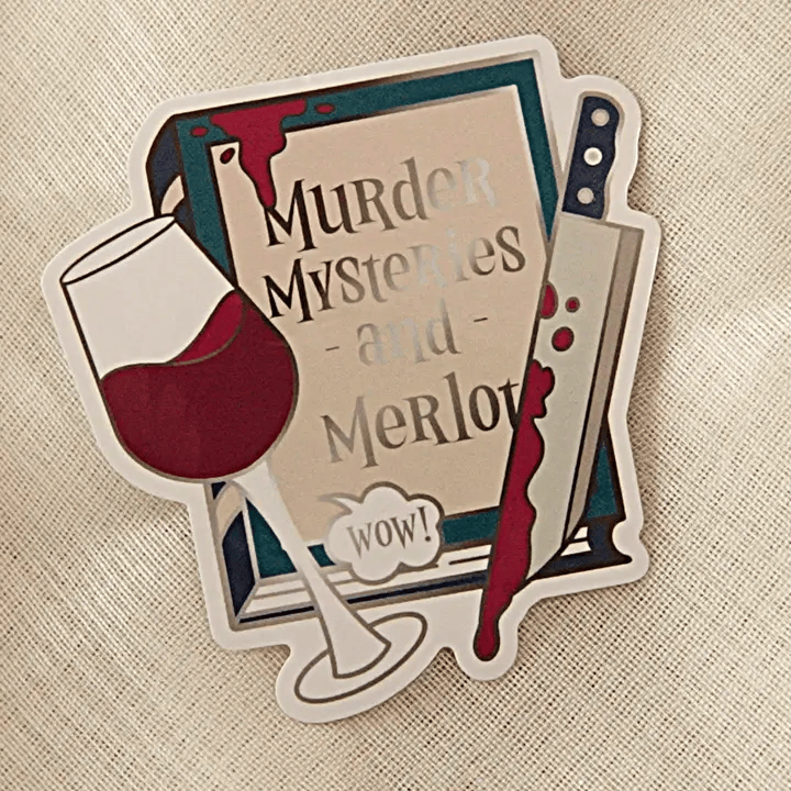 "Murder Mystery and Merlot" Bookish Sticker