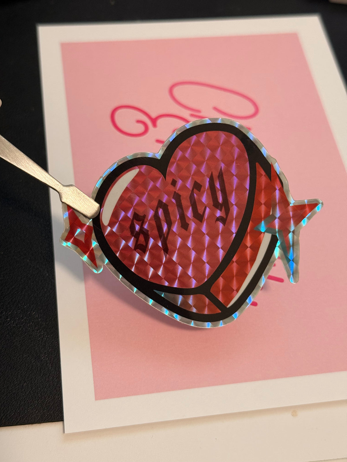 Spicy Candy Heart Holographic Sticker, 3 x 3 in