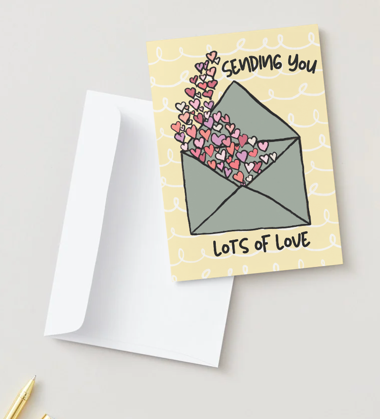 Lots of Love, Hand Drawn Love & Friendship Greeting Card, Recycled Paper