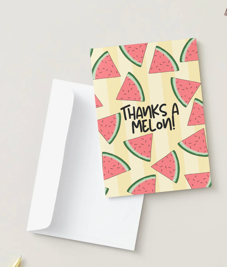 Thanks A Melon! Hand Drawn Watermelon Thank You Card
