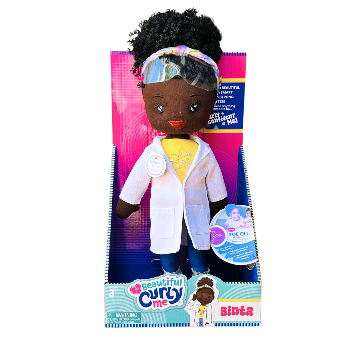 Binta Scientist 14-Inch Black Plush Doll with Natural Curly Hair