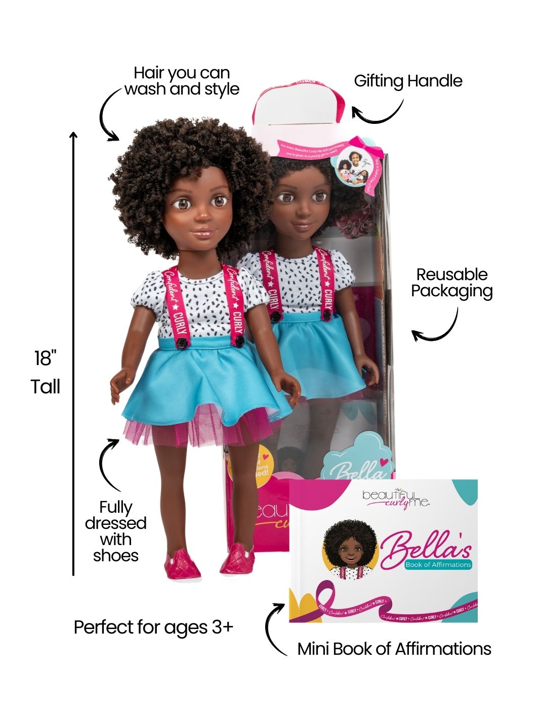 Bella 18-Inch Doll with Washable Natural Curly Hair