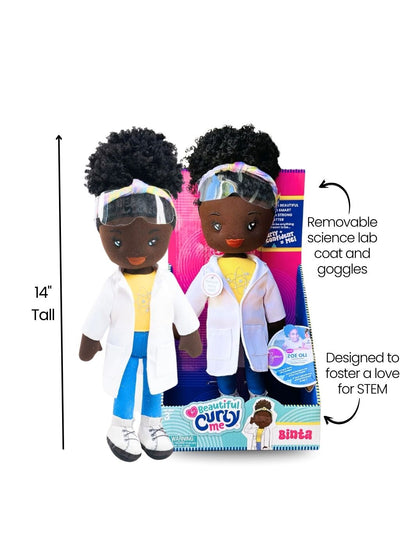 Binta Scientist 14-Inch Black Plush Doll with Natural Curly Hair