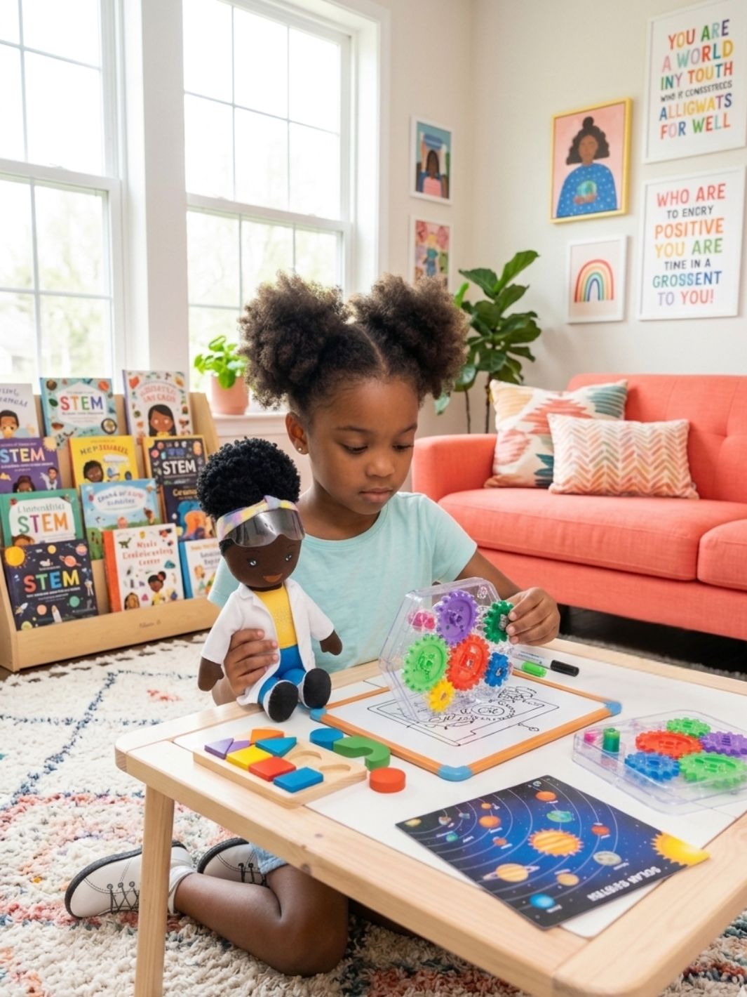 Binta Scientist 14-Inch Black Plush Doll with Natural Curly Hair