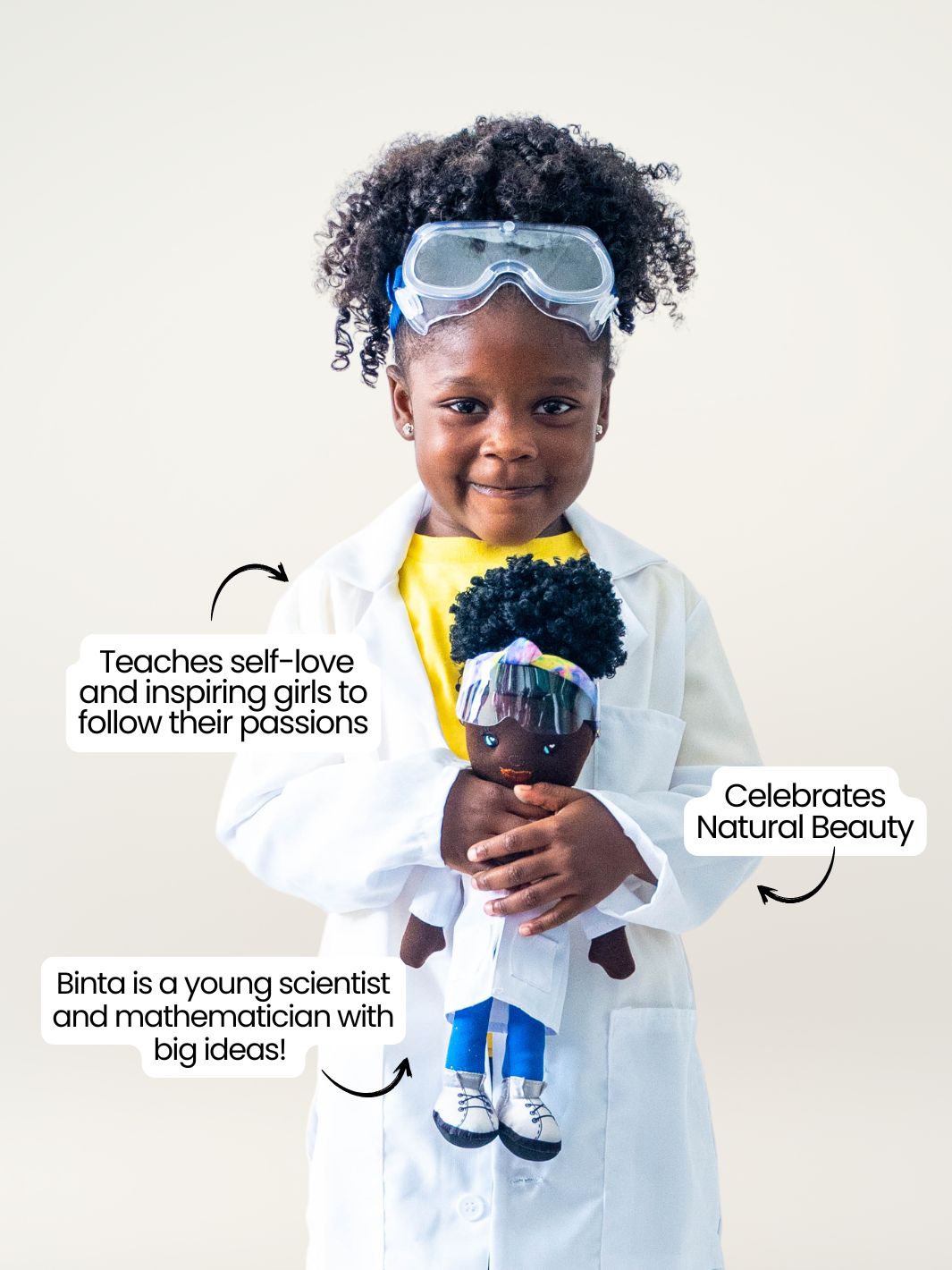 Binta Scientist 14-Inch Black Plush Doll with Natural Curly Hair