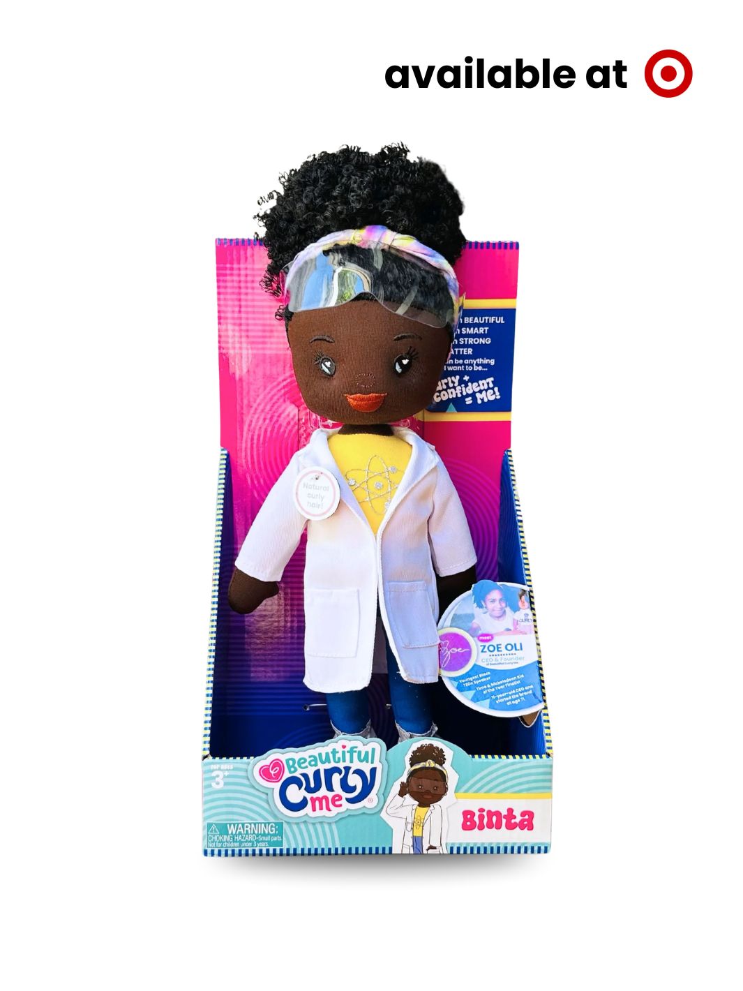 Binta Scientist 14-Inch Black Plush Doll with Natural Curly Hair
