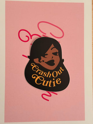 Crash Out Cutie Vinyl Sticker, 3x3 Permanent