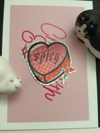 Spicy Candy Heart Holographic Sticker, 3 x 3 in