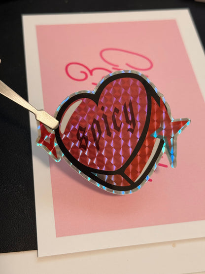 Spicy Candy Heart Holographic Sticker, 3 x 3 in