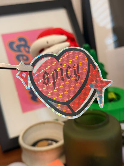 Spicy Candy Heart Holographic Sticker, 3 x 3 in