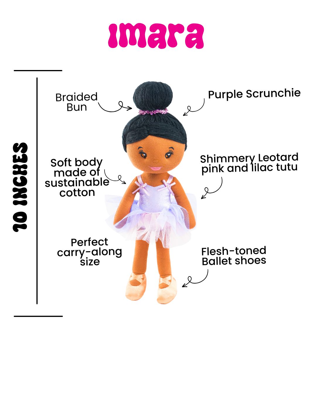 Imara Ballerina 10-Inch Black Plush Doll and Storybook Set