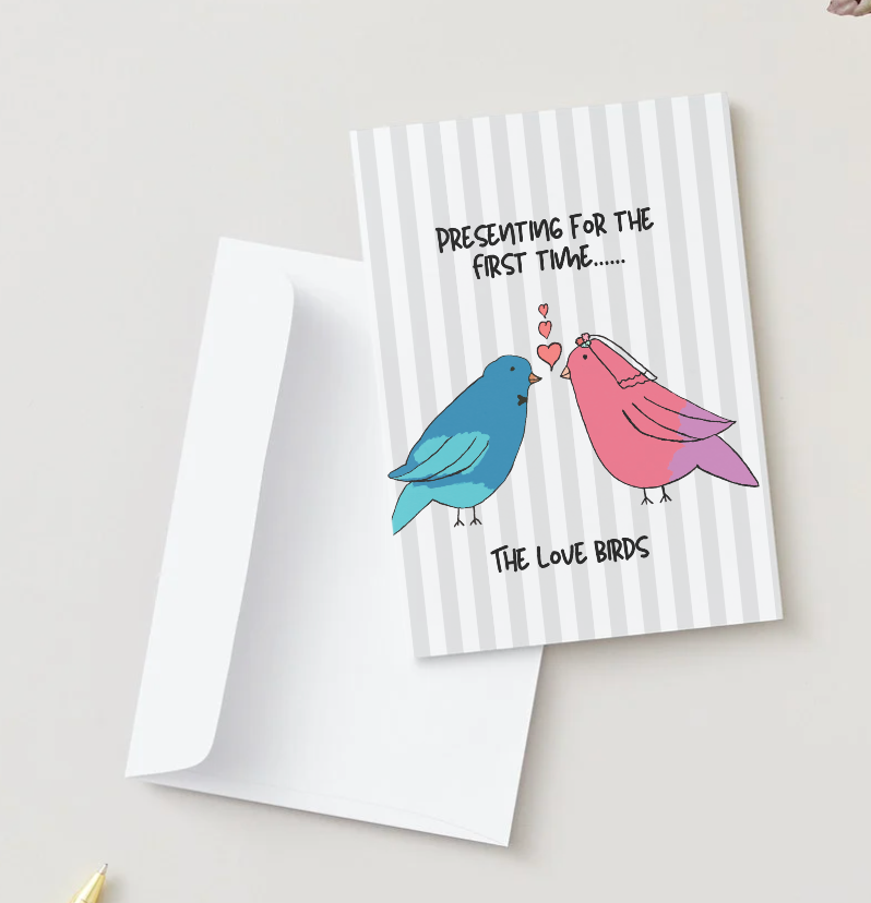 Love Birds, Hand Drawn Romantic Love Greeting Card, Recycled Paper