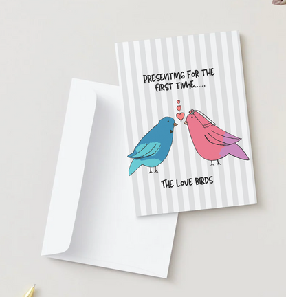 Love Birds, Hand Drawn Romantic Love Greeting Card, Recycled Paper