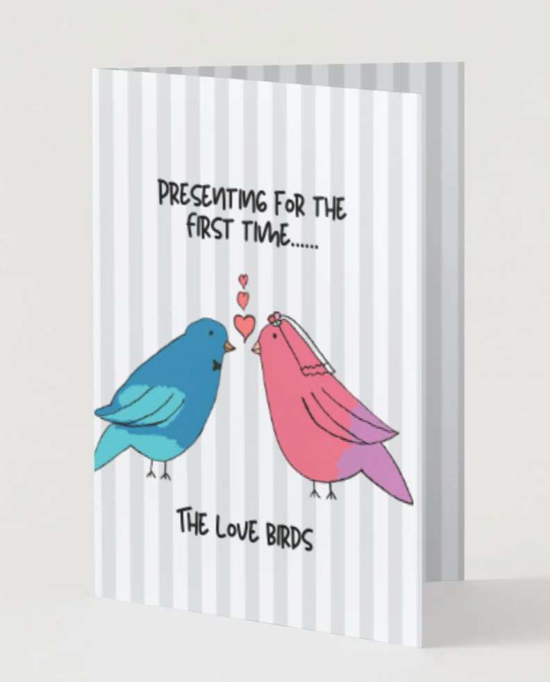 Love Birds, Hand Drawn Romantic Love Greeting Card, Recycled Paper