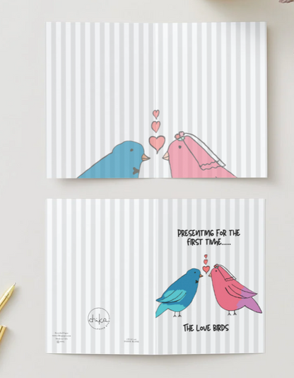 Love Birds, Hand Drawn Romantic Love Greeting Card, Recycled Paper