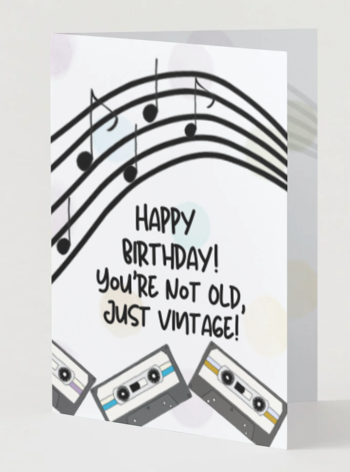 Vintage Birthday Card, Hand Drawn Retro Birthday Greeting Card, Recycled Paper