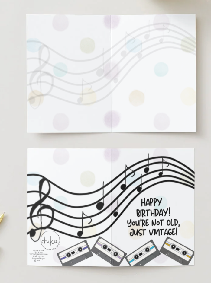 Vintage Birthday Card, Hand Drawn Retro Birthday Greeting Card, Recycled Paper