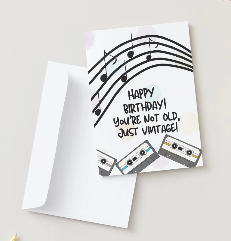Vintage Birthday Card, Hand Drawn Retro Birthday Greeting Card, Recycled Paper