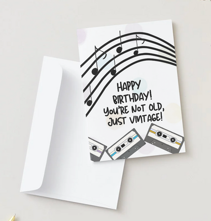 Vintage Birthday Card, Hand Drawn Retro Birthday Greeting Card, Recycled Paper
