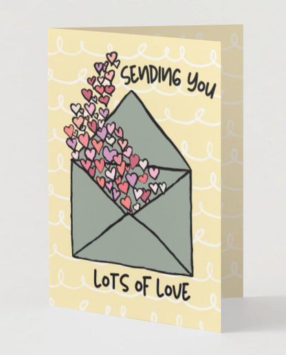 Lots of Love, Hand Drawn Love & Friendship Greeting Card, Recycled Paper