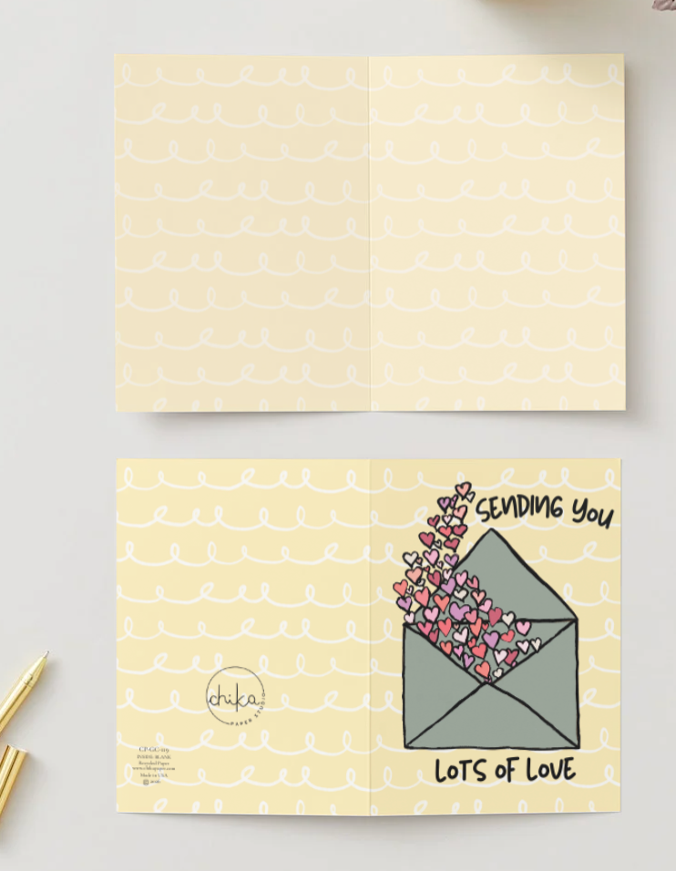 Lots of Love, Hand Drawn Love & Friendship Greeting Card, Recycled Paper