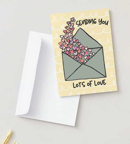 Lots of Love, Hand Drawn Love & Friendship Greeting Card, Recycled Paper
