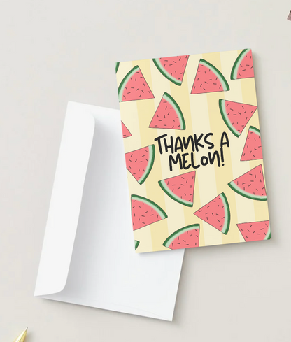 Thanks A Melon! Hand Drawn Watermelon Thank You Card