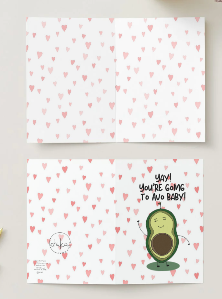 You're Going to Avo Baby, Hand Drawn Pregnancy Announcement Card