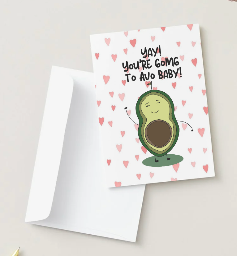 You're Going to Avo Baby, Hand Drawn Pregnancy Announcement Card
