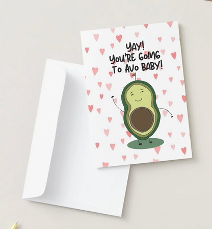 You're Going to Avo Baby, Hand Drawn Pregnancy Announcement Card