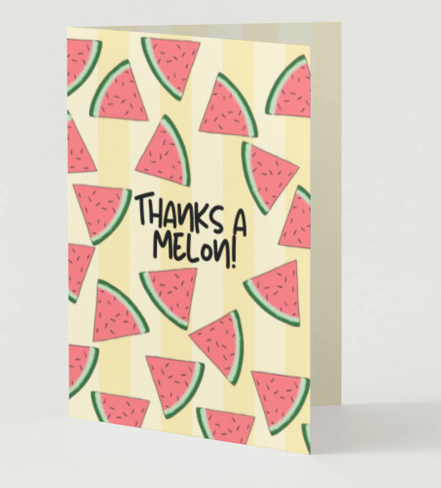 Thanks A Melon! Hand Drawn Watermelon Thank You Card