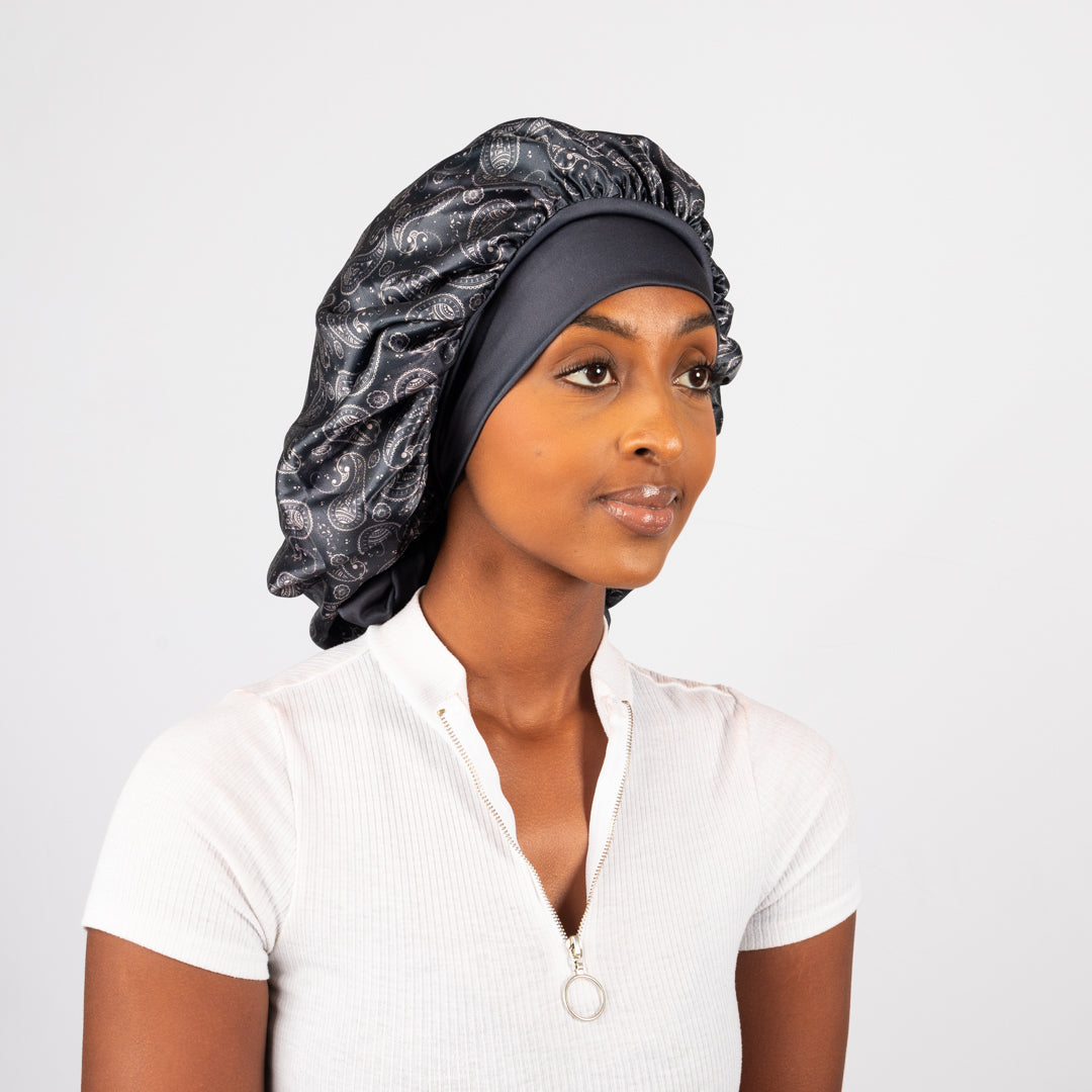 Tie Bonnet | Black Paisley