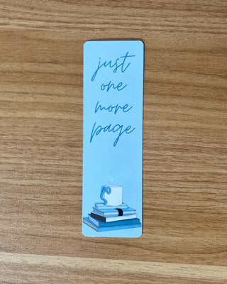 Blue Coquette White Mug "Just One More Page" Bookmark